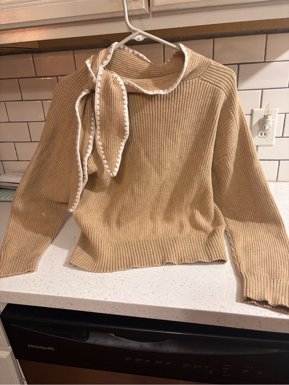 Women's Ribbed Scarf-Neck Sweater in Camel from loft